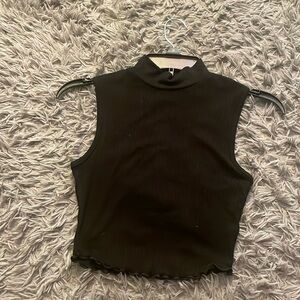 high neck black cropped tank top